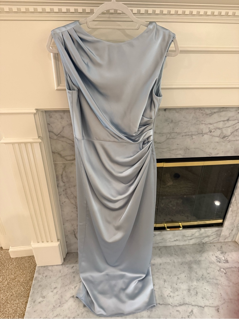 Dessy Group Satin Cowl Neck Maxi Dress in Light Blue